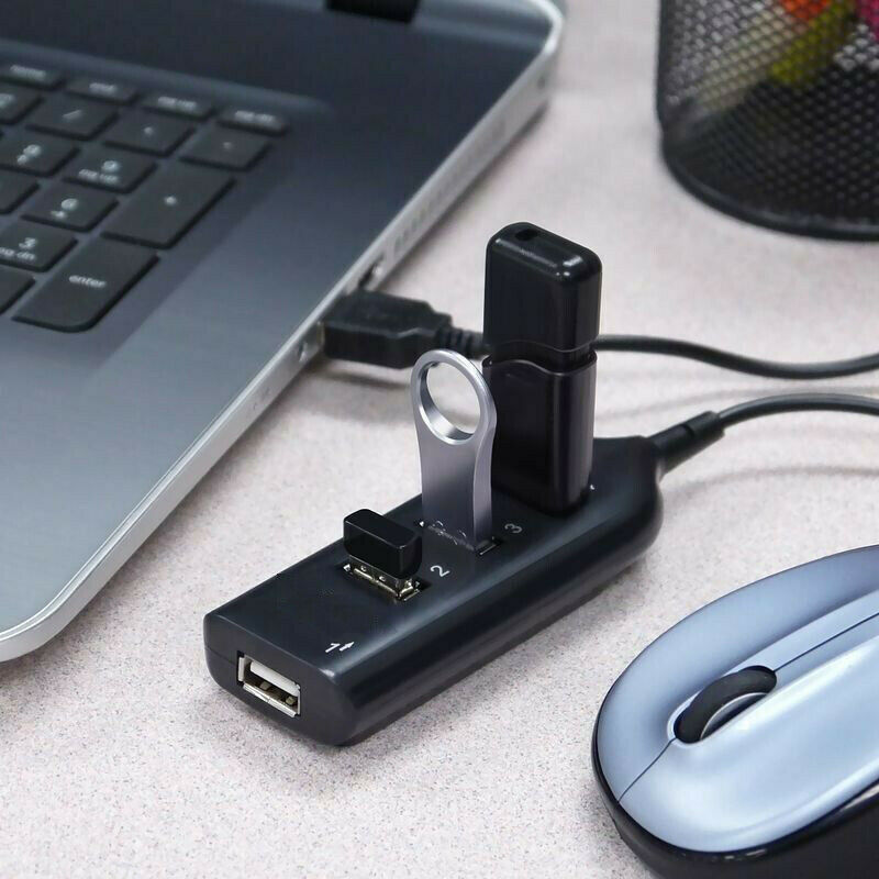 Black USB 2.0 Hi-Speed 4-Port Splitter Hub For PC Notebook